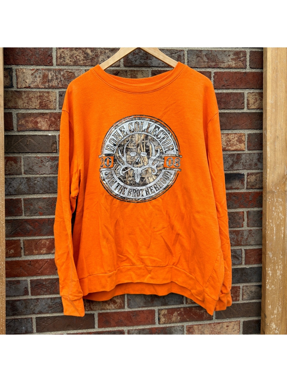 y2k skater orange vintage grunge 2000’s bone collector crewneck sweatshirt
